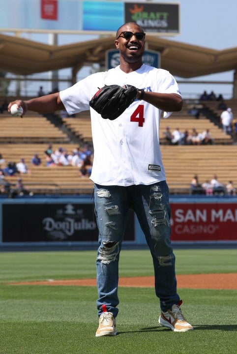 Michael B Jordan at dodgers game