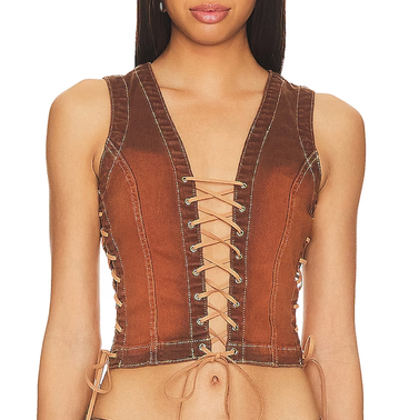 Jaded London Sunburst Denim Lace Up Corset